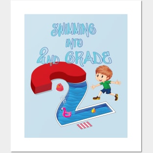Swimming Into 2nd Grade Back To School Boy Posters and Art
